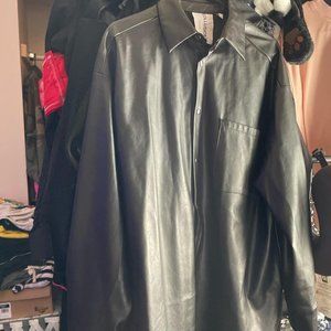 Oversized Black Leather Jacket Fits Like L - image 1